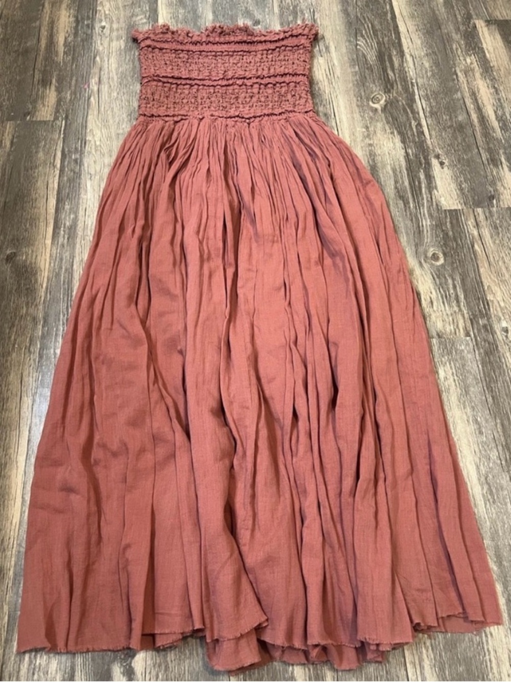 Free People Strapless Smocked Maxi Skirt - Rose Clay